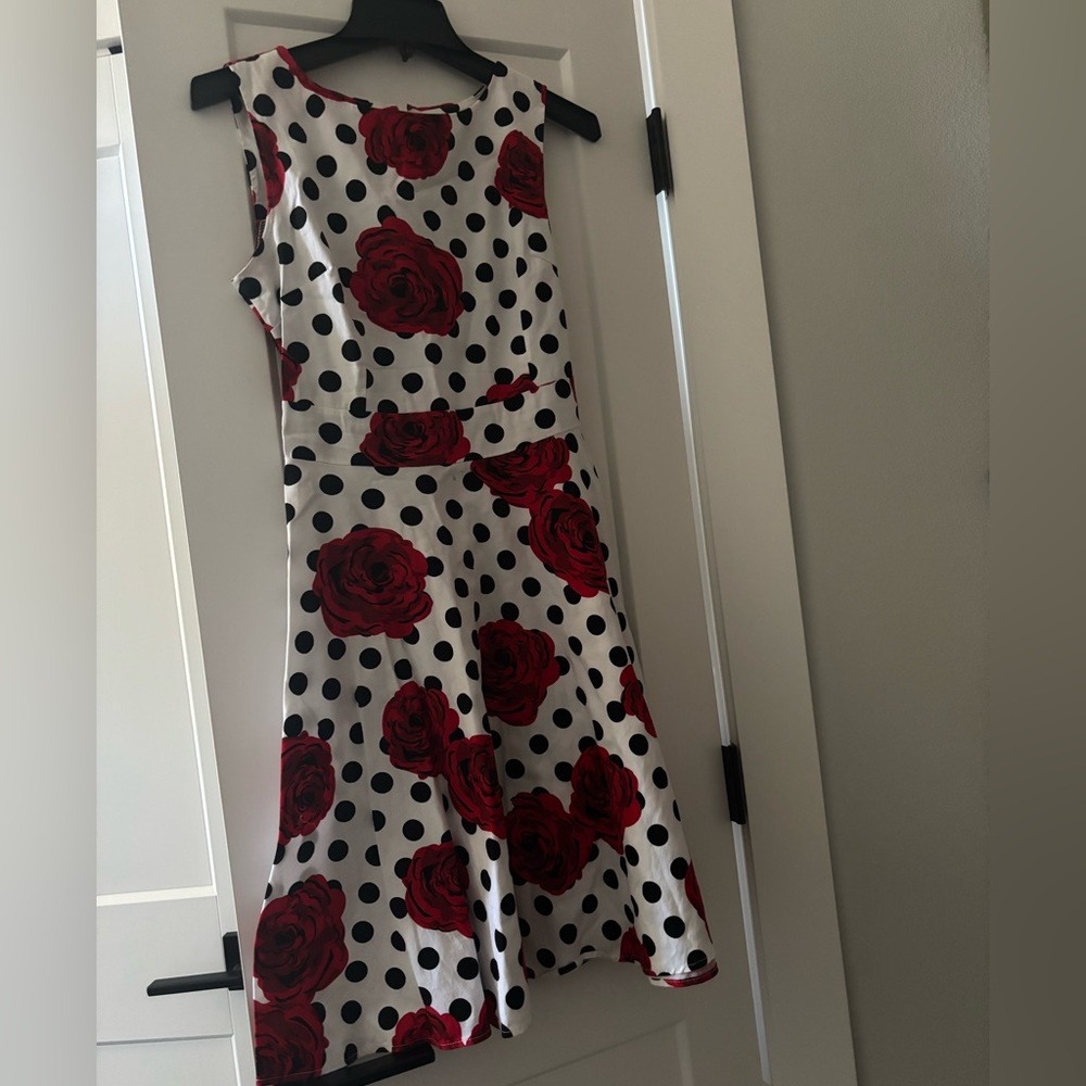 Red Rose Polka Dot woman’s Dress Small